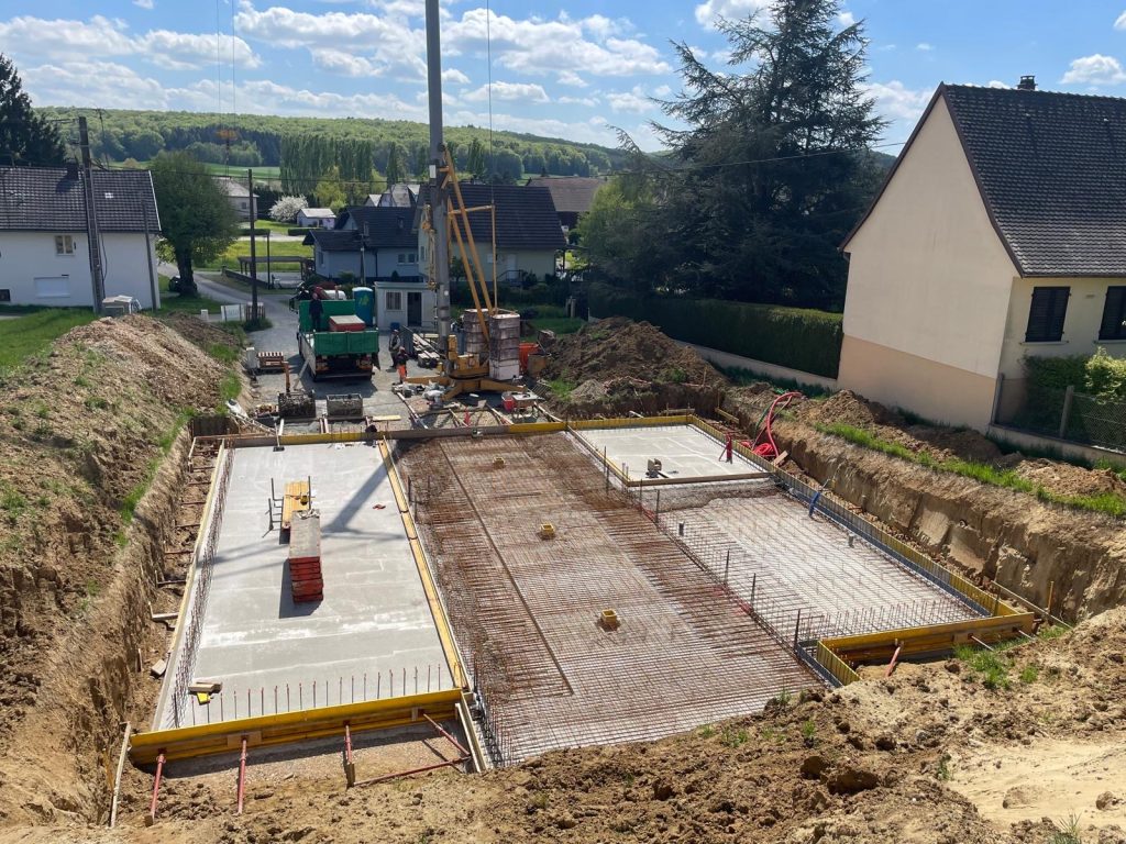 Radier en béton armé pour soubassement maison ossature bois à Ballersdorf proche de Altkirch